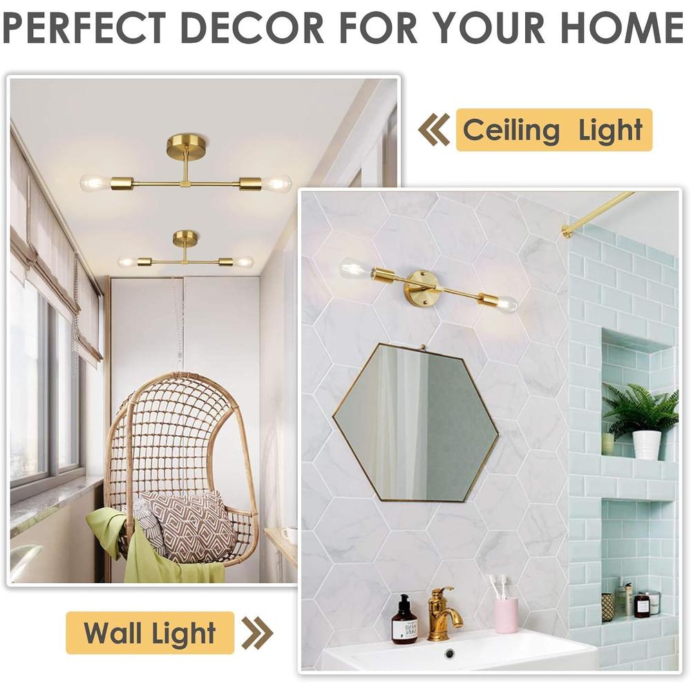 Sunrider 2-Light Vanity Light Fixtures, Gold Bathroom Wall Sconce Mid Century Modern Wall Mounted Lamp Brushed Brass Sconce Indoor Vinta