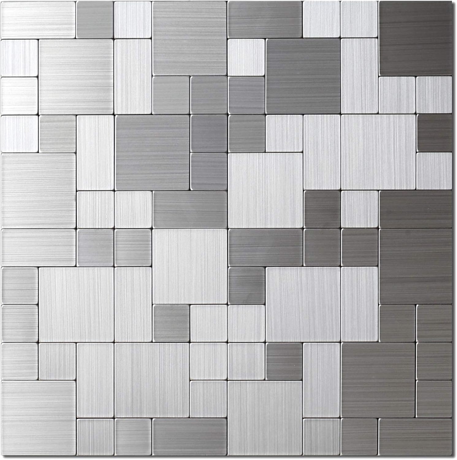 Benice Metal Kitchen Backsplash Peel and Stick,Stick on Wall Sticker DIY 3D  Silver Stainless Steel Mosaic Tile for Bathroom Fireplace