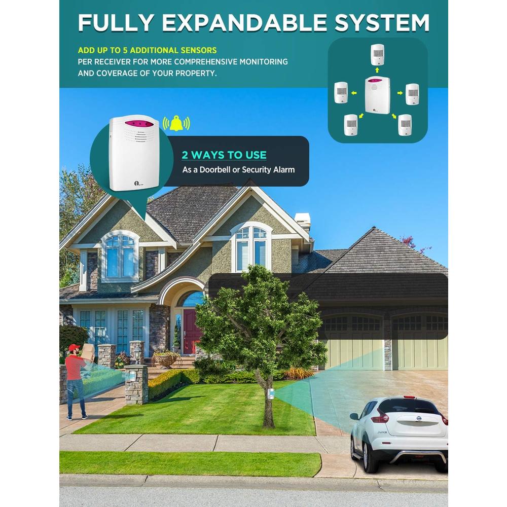1Byone Driveway Alarm Wireless Outside,  Motion Sensor Alarm 1000 FT Range Extra Loud Chimes Home Security Alarm System with 1 Receive