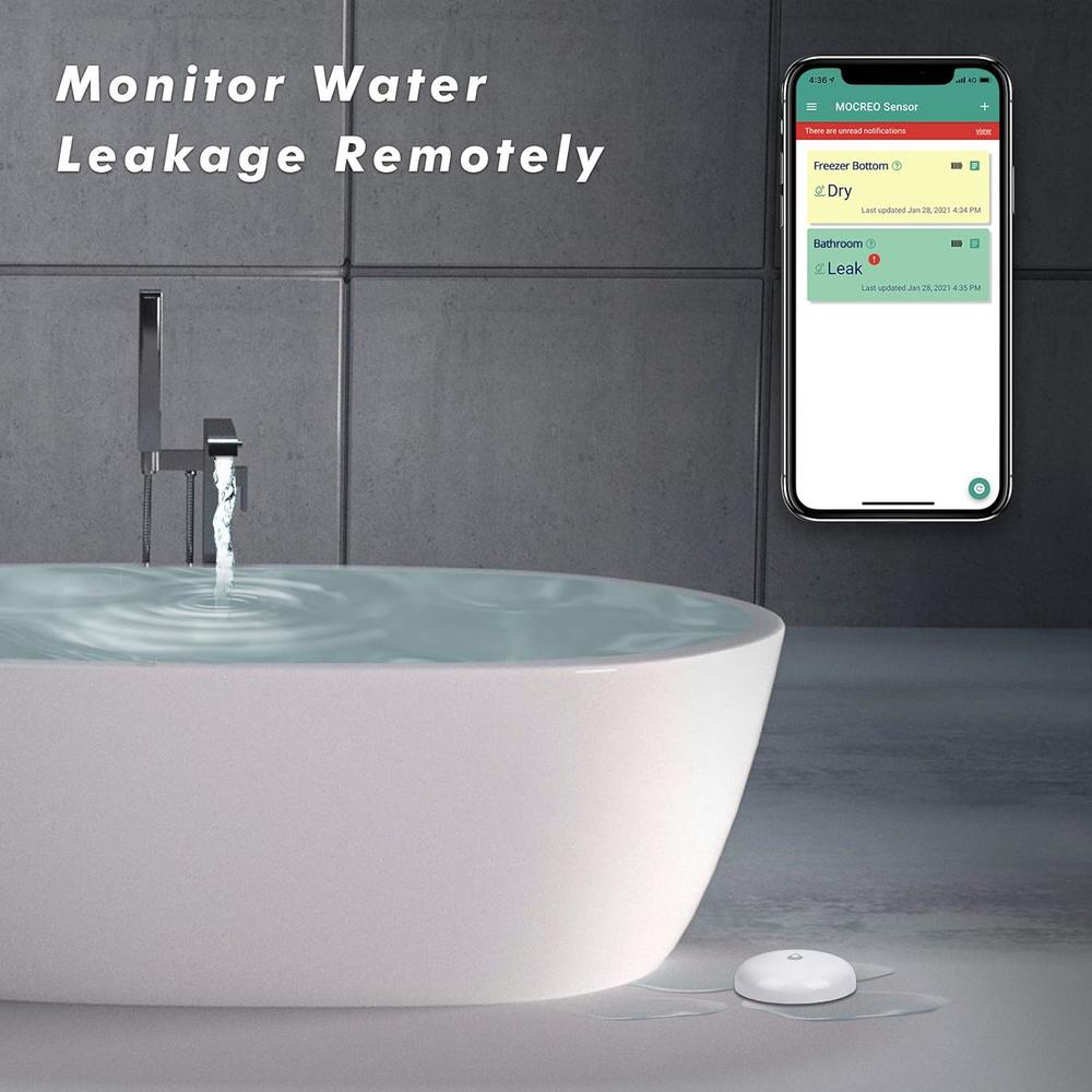 MOCREO Water Leak Sensor, Wireless, with App Alerts and Remote Monitor, for Kitchen Bathroom Basement,  Hub Required