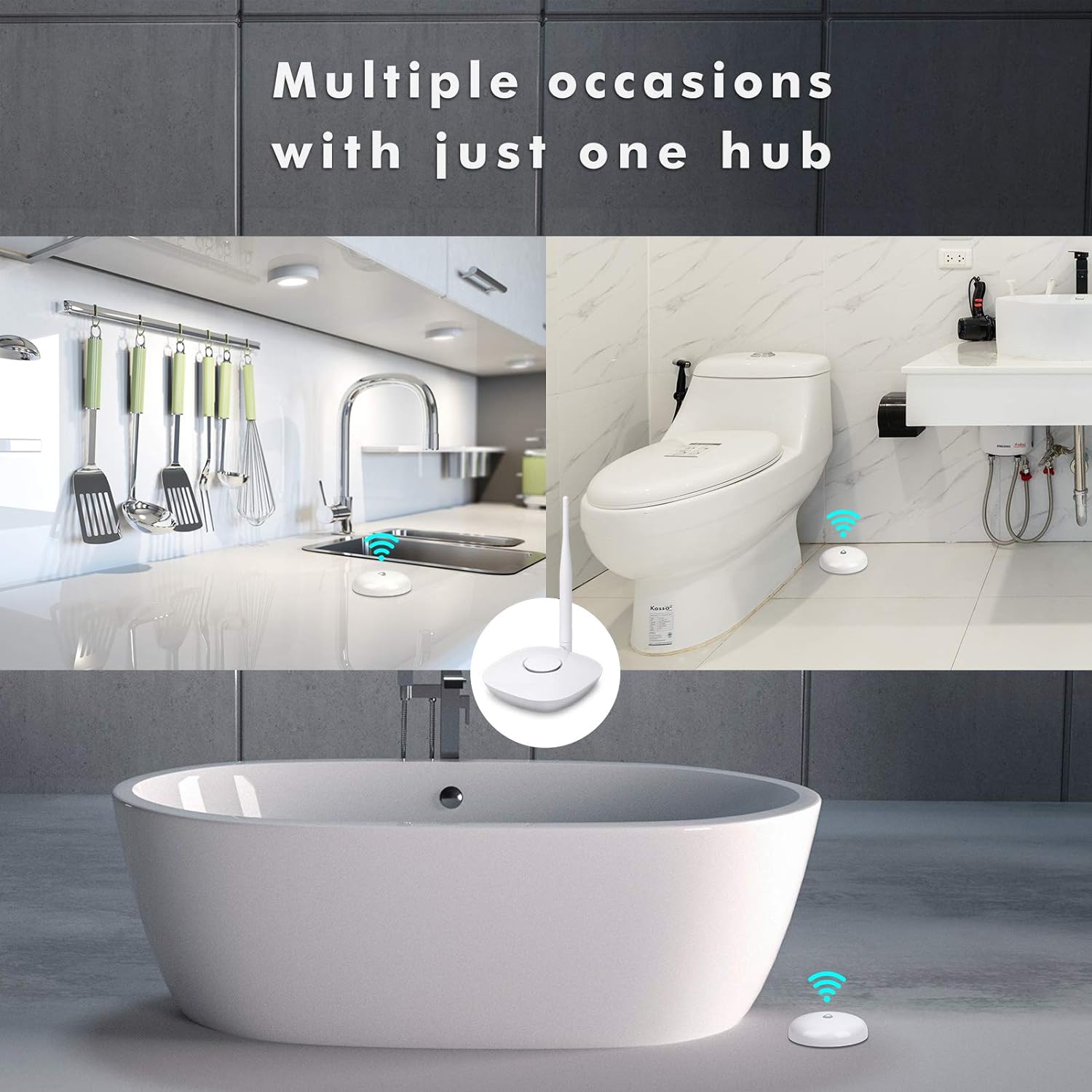 MOCREO Water Leak Sensor, Wireless, with App Alerts and Remote Monitor, for Kitchen Bathroom Basement,  Hub Required