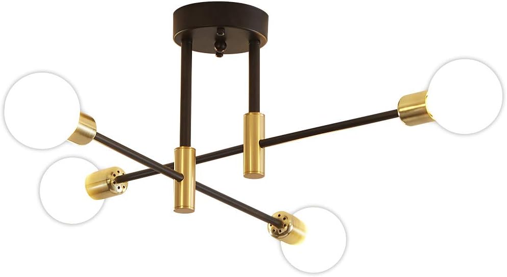 Deyidn Sputnik Chandelier Modern Ceiling Light Fixture Mid Century Black And Gold Industrial Pendant Semi Flush Mount Lighting F Deyidn Sputnik Chandelier Modern, Gold Sputnik Chandelier Flush Mount