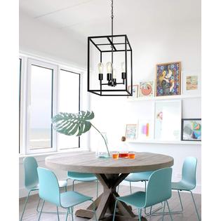 Mipaws 4-Light Black Farmhouse Outdoor Chandelier, Industrial Lantern Lighting Fixture Rustic Pendant Light for Dining Room, Kitchen I
