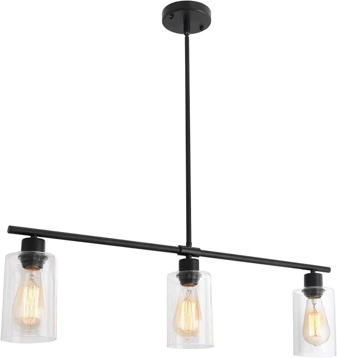 LWYTJO 3-Lights Pendant Light, Kitchen Island Linear Lighting  Fixture,Modern Farmhouse Integrated Ceiling Chandelier with Glass Shades