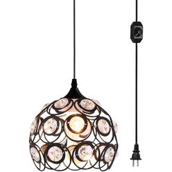 TISLYCO Plug in Crystal Pendant Light, Black Metal Mini Chandelier Light with 13.12ft Cord and On/Off Switch, Vintage Hanging Light Fix