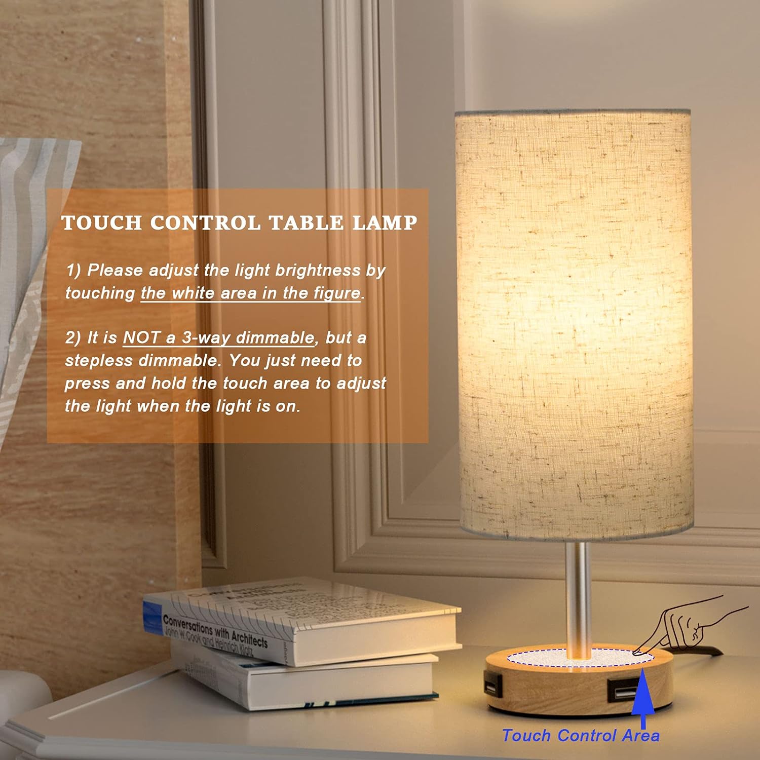 Doowo Touch Bedside Lamp With Usb Ports, Nite Table Lamps