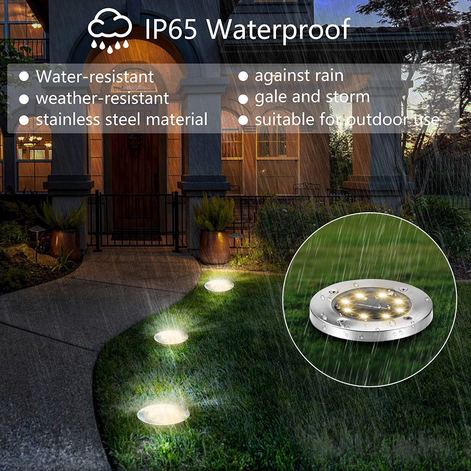 ZGWJ Solar Ground Lights,8 LED Solar Garden Lights Disk Lights Outdoor Waterproof Landscape Lights for Yard Walkway Patio Lawn Drive