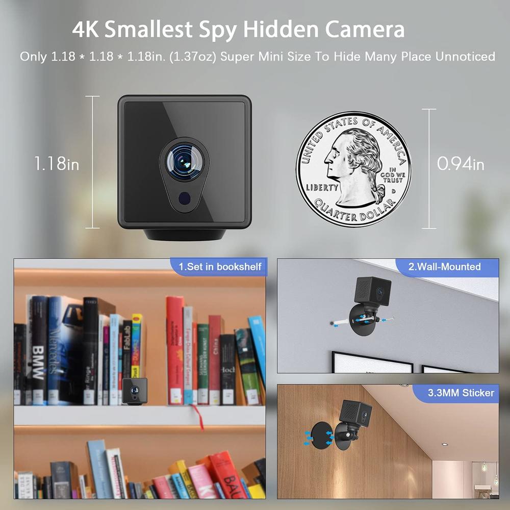 Jayol Mini WiFi Camera Wireless, HD 4K Small Camera Live Streaming, Small Security Camera WiFi Camera with Night Vision Motion Activa
