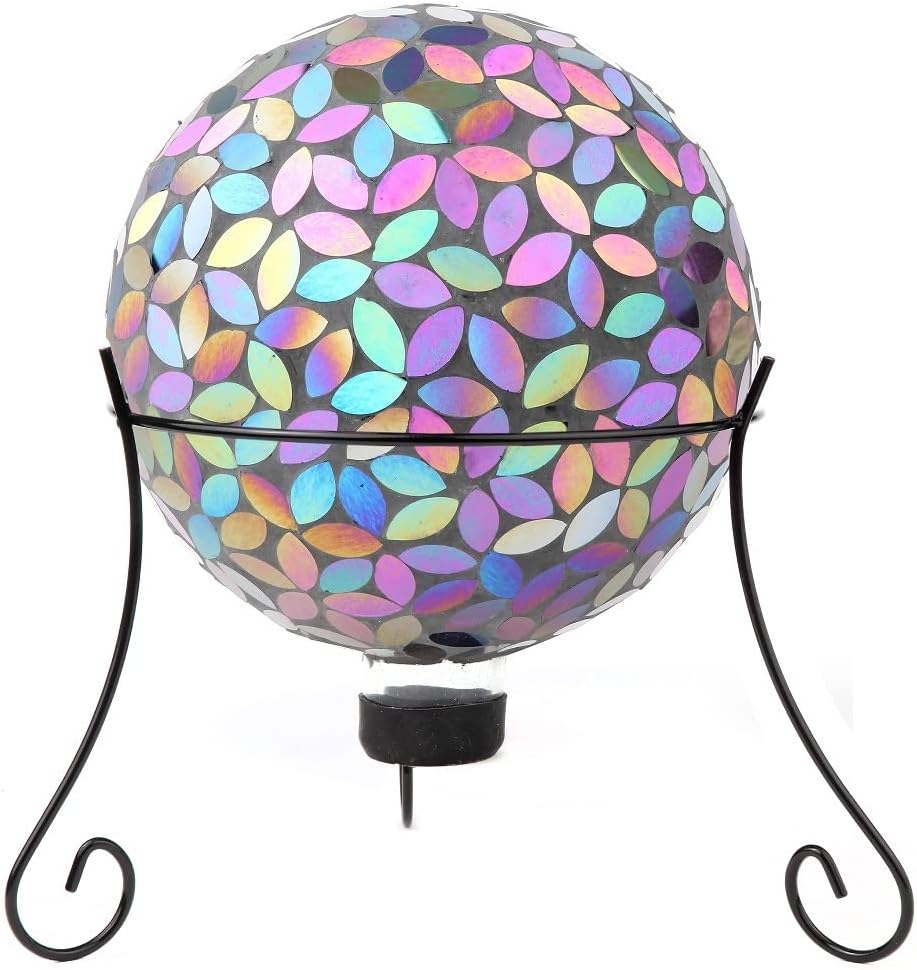 Lily's Home Colorful Mosaic Glass Gazing Ball, Designed with a Stunning Holographic Petal Mosaic Pattern to Bring Color to Any Home and Gar
