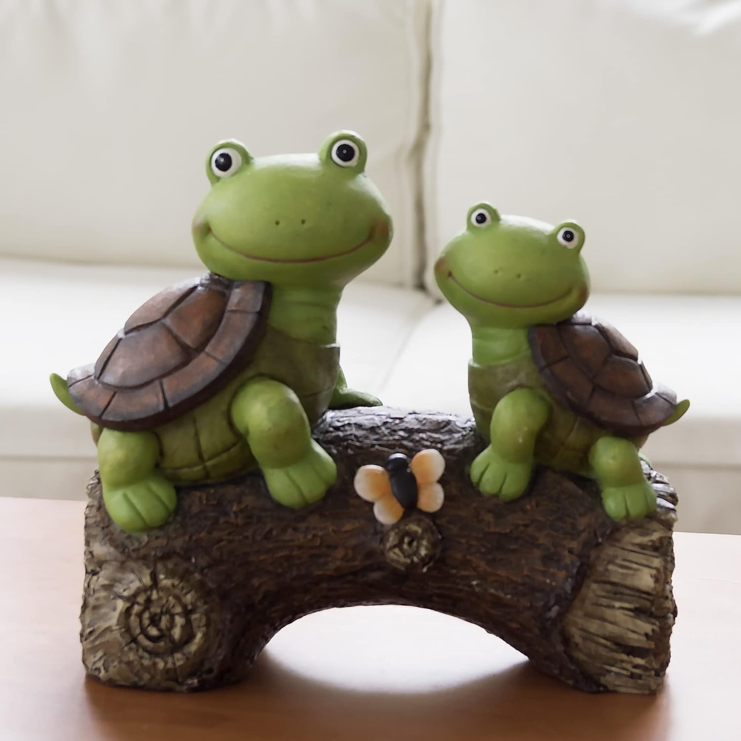 LA JOLIE MUSE Garden Statue Turtles Figurine - Cute Frog Face Turtles Animal Sculpture with Solar LED Lights for Indoor Outdoor Spring Decora