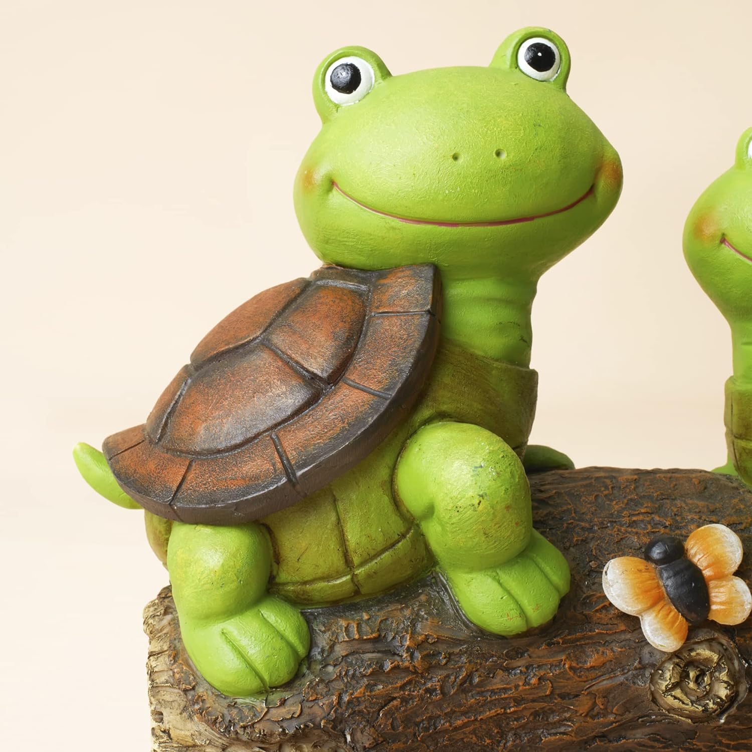 LA JOLIE MUSE Garden Statue Turtles Figurine - Cute Frog Face Turtles Animal Sculpture with Solar LED Lights for Indoor Outdoor Spring Decora