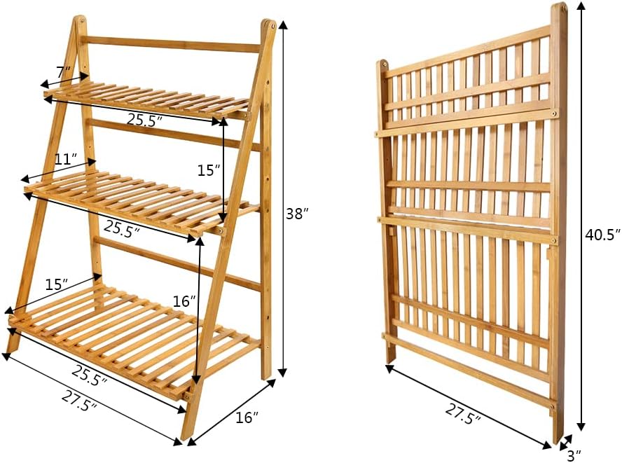 Ogori iSH09-M997314mn OGORI Bamboo Ladder Plant Stand 3-Tier Foldable Organizer Flower Display Shelf Rack for Home Patio Lawn Garden Balcony Ogori iSH09-M997314mn OGORI Bamboo Ladder Plant Stand 3-Tier Foldable Organizer Flower Display Shelf Rack for Home Patio Lawn Garden Balcony