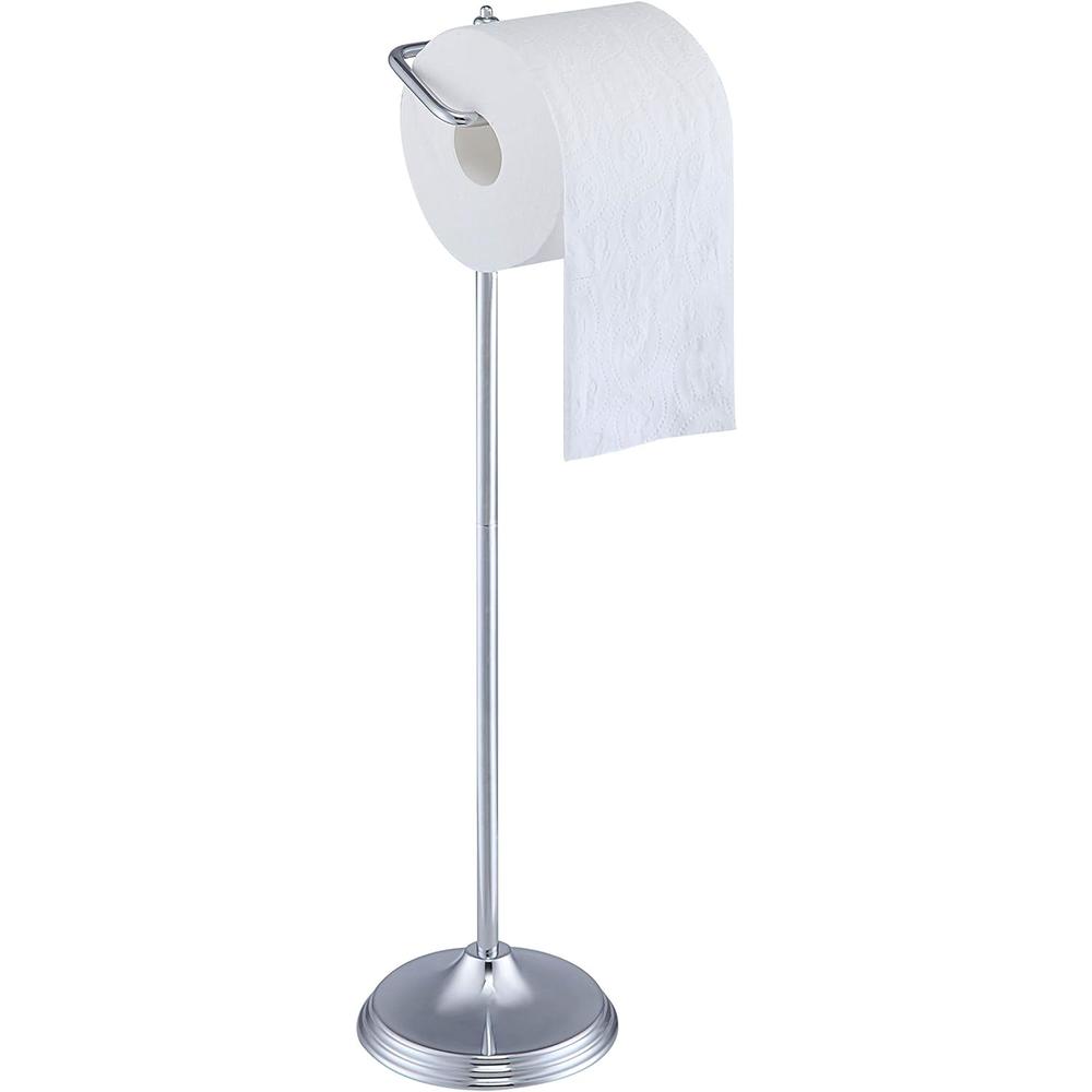 SunnyPoint Bathroom Free Standing Toilet Tissue Paper Roll Holder Stand with Reserve Function, Chrome Finish