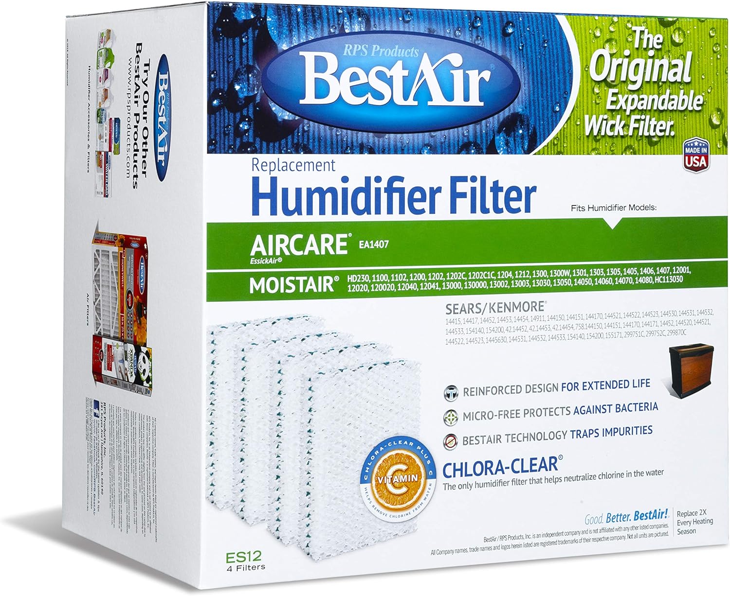 BestAir ES12-2 Extended Life Humidifier Replacement Paper Wick Humidifier Filter, For Emerson, Quiet Comfort