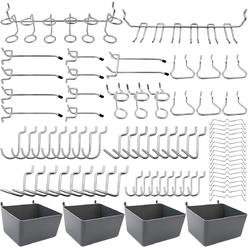 FRIMOONY Pegboard Hooks Assortment with Pegboard Bins, Peg Locks, for Organizing Various Tools, 80 Piece