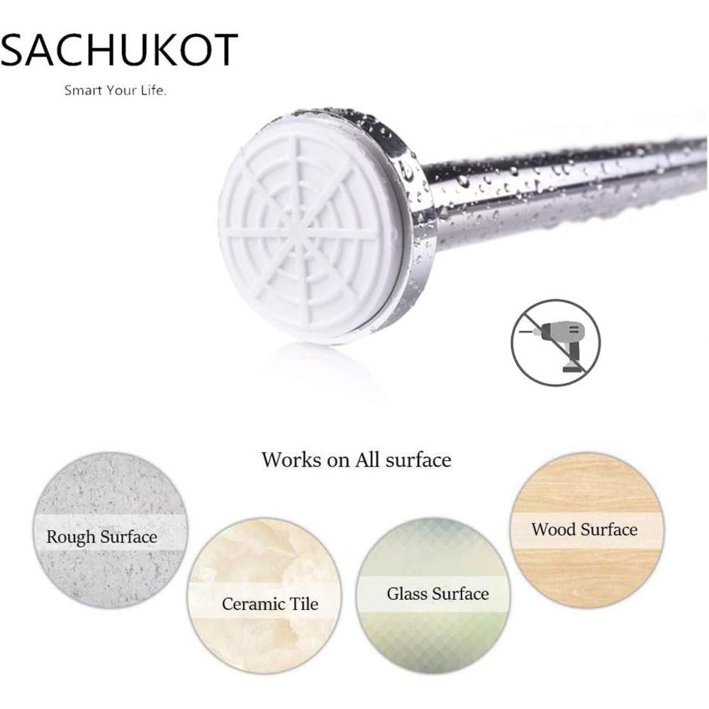 SACHUKOT Shower Curtain Rods, 25-40 inches Adjustable Tension Spring Shower Curtain Rod, Premium 304 Stainless Steel, Anti-Slip, No Dril