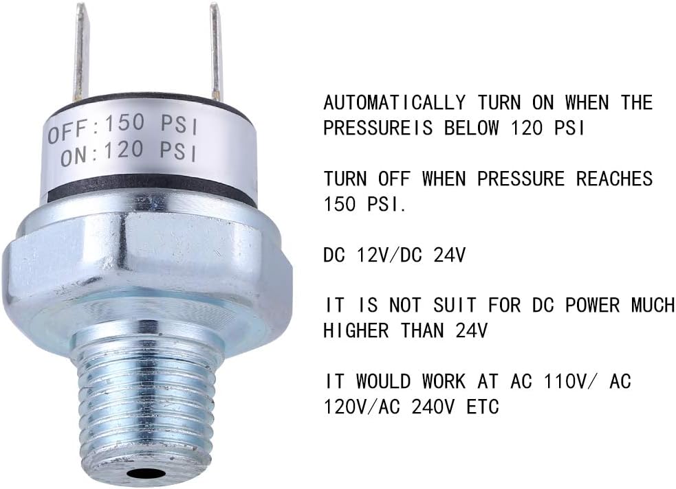 FanWayer Pressure Switch 120-150 PSI Air Compressor Pressure Switch 1/4"-18 NPT Air Pessure Switch 24V 12V Pressure Switch Air Tank