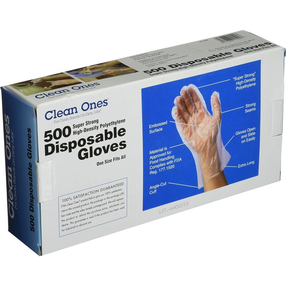 Butler Household Clean Ones Disposable HDPE Poly Gloves, One Size Fits All - 500ct