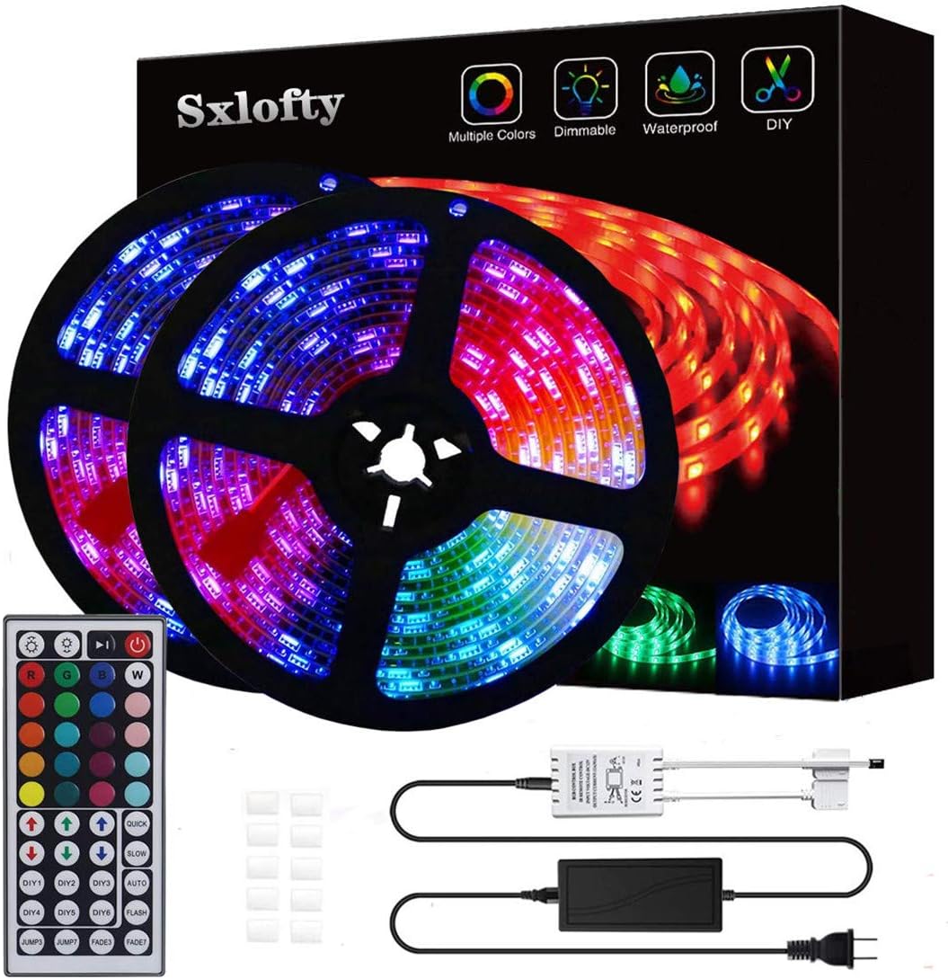 Sxlofty Led Strip Lights, 32.8ft Led Light Strip SMD2835 600LEDs Waterproof Strip  Lights Colorful Self-Sticking LED Strips Kit with 44