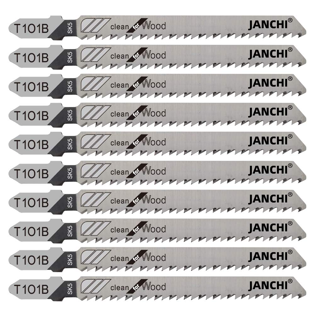Janchi 50Pack T101B T-Shank Contractor Jig Saw Blades - 4 Inch 10 TPI Jigsaw Blades Set- Made for High Speed Carbon Steel, Clean and P