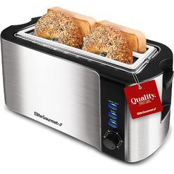Maximatic Elite Gourmet ECT-3100 Long Slot Toaster, Reheat, 6 Toast Settings, Defrost, Cancel Functions, Slide Out Crumb Tray, Extra Wide