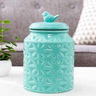 MyGift Vintage Turquoise Ceramic Kitchen Jar with Lid, Cookie Jar