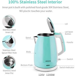MEISON SYK-003 Electric Kettles Stainless Steel Interior, Double Wall Hot Water  Boiler Heater, Cool Touch Electric Teapot Heater Kettle, Auto