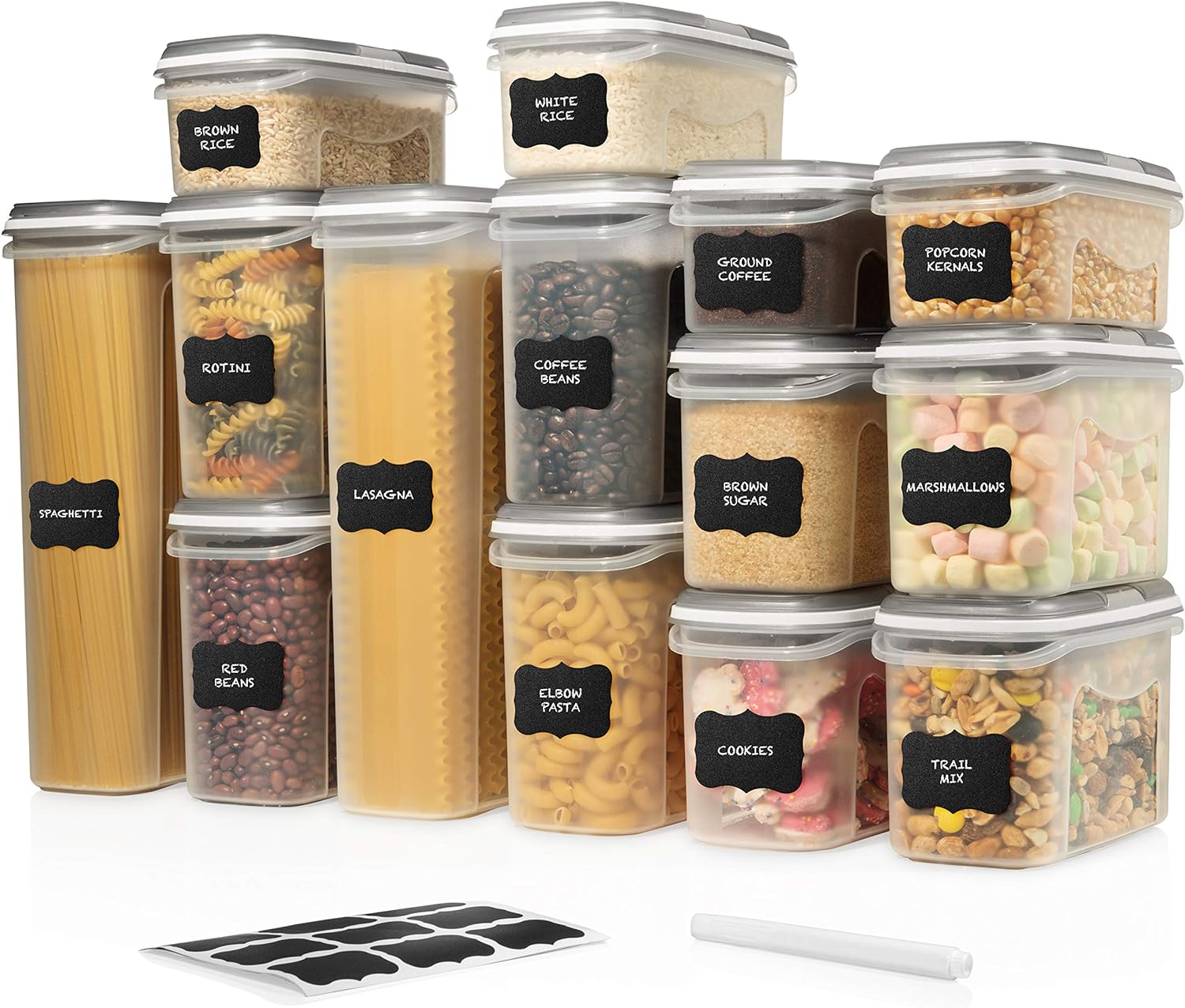 Shazo LARGE SET 28 pc Airtight Food Storage Containers with Lids (14 Container Set) Airtight Plastic Dry Food Space Saver Boxes, One
