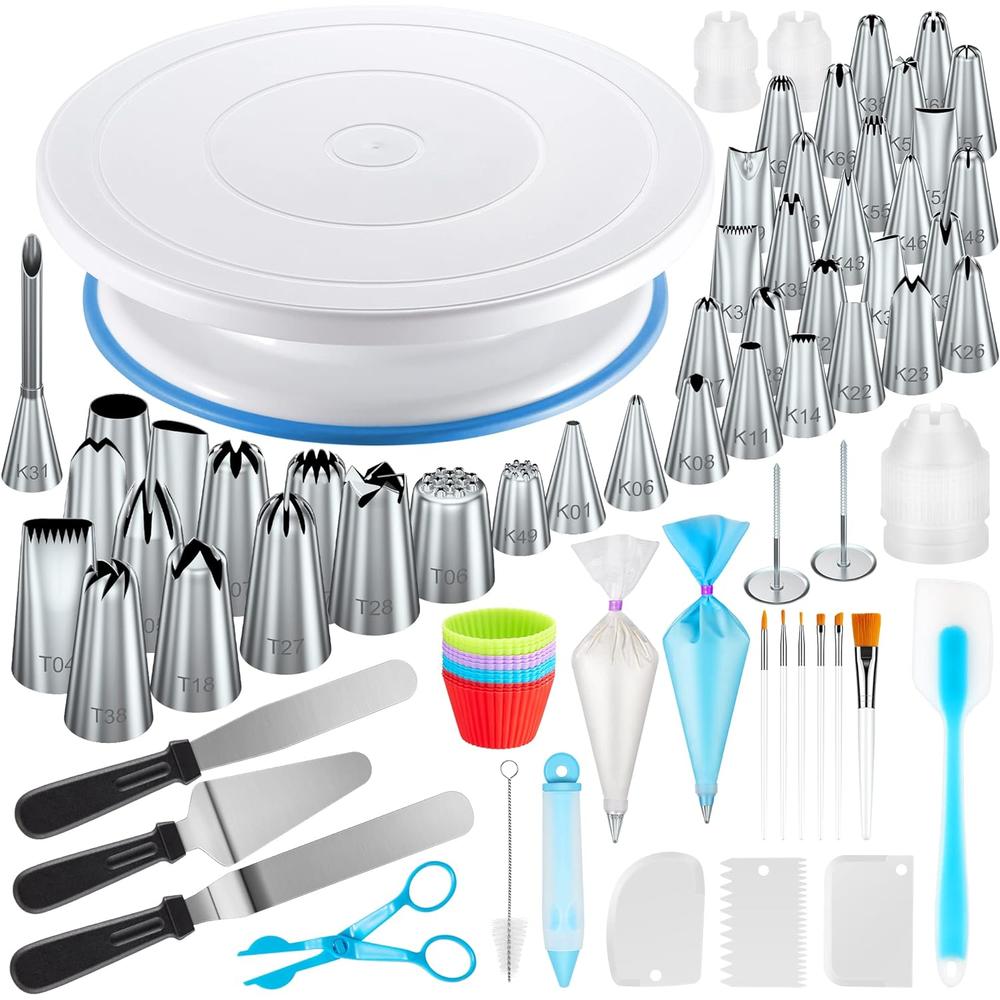 Generic Kootek 178 Pcs Cake Decorating Kit Supplies with Cake Turntable Numbered Piping Tips E-book Guide Pastry Bags Frosting Spatula