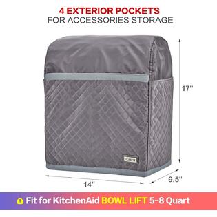 HOMEST iSH09-M758646mn Stand Mixer Quilted Dust Cover with Pockets  Compatible with KitchenAid Bowl Lift 5-8 Quart, Grey (Patent Design)