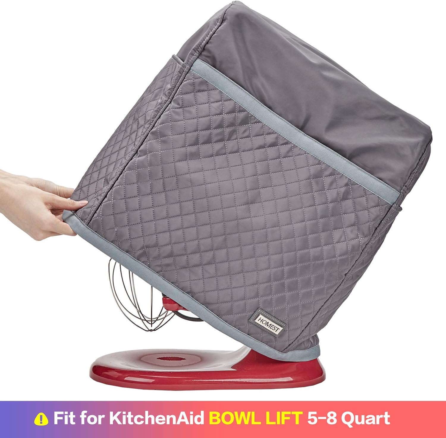 HOMEST Stand Mixer Quilted Dust Cover with Pockets Compatible with KitchenAid Bowl Lift 5-8 Quart, Grey (Patent Design)