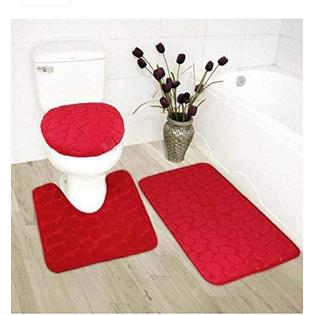 Luxury Home Collection 3 Piece Stone Embossed Solid Color Memory Foam Soft Bathroom  Rug Set Non