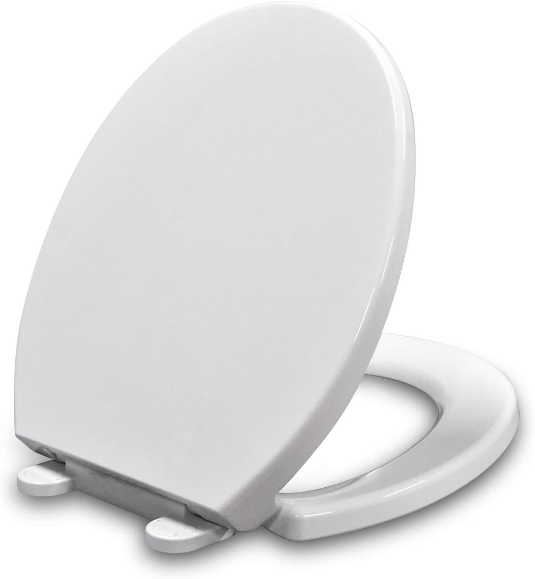 Lamea Round White Toilet Seat with Cover will Slow Close and Durable Never Loosen the Non-Slip Seat
