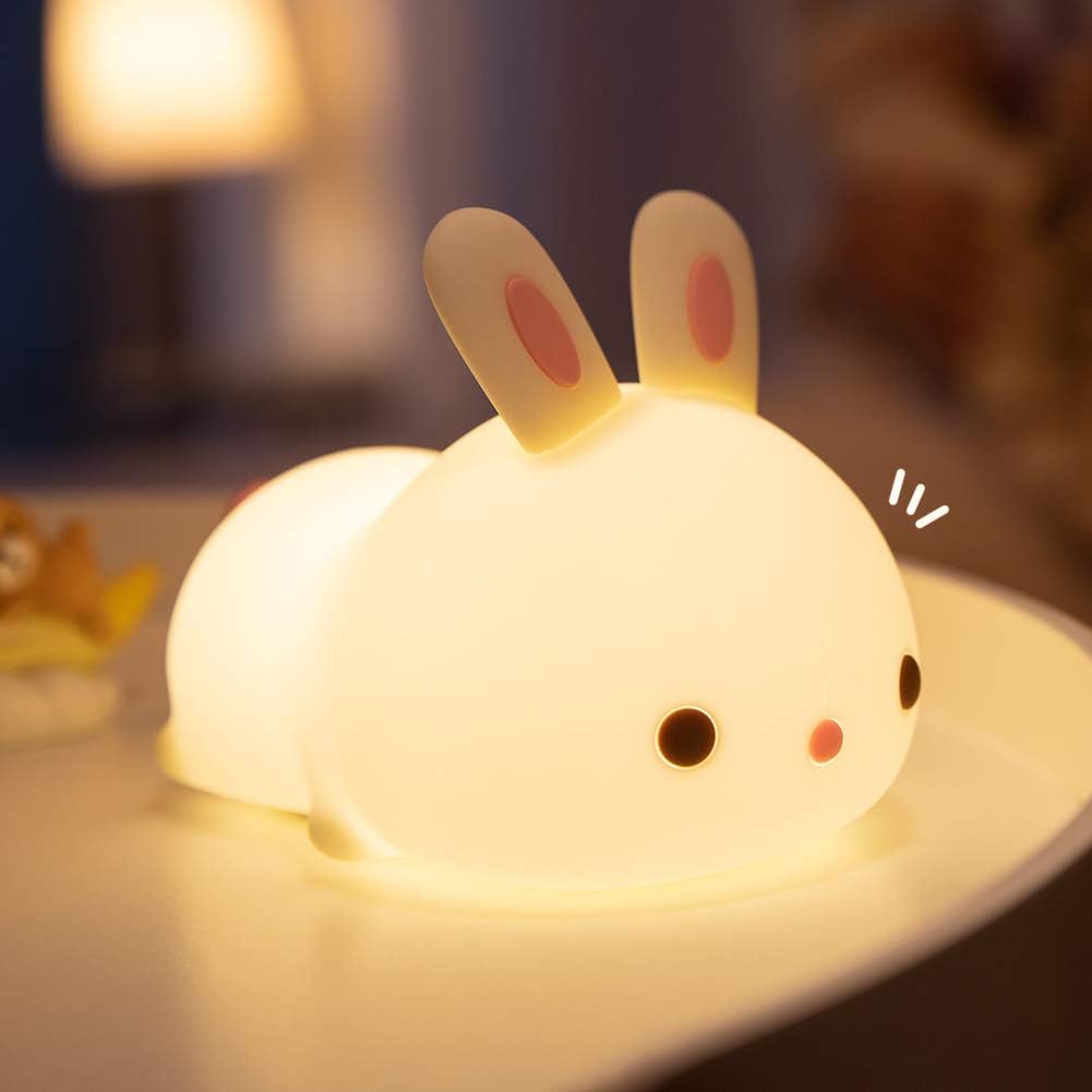 Mubarek Kids Night Light - Bunny Cute Lamp Silicone Nursery Baby Night Light with Touch Sensor,Rechargeable, Color Changing for Childre