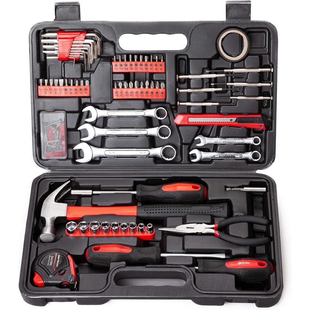 Cartman 148-Piece Tool Set - General Household Hand Tool Kit with Plastic Toolbox Storage Case, Socket