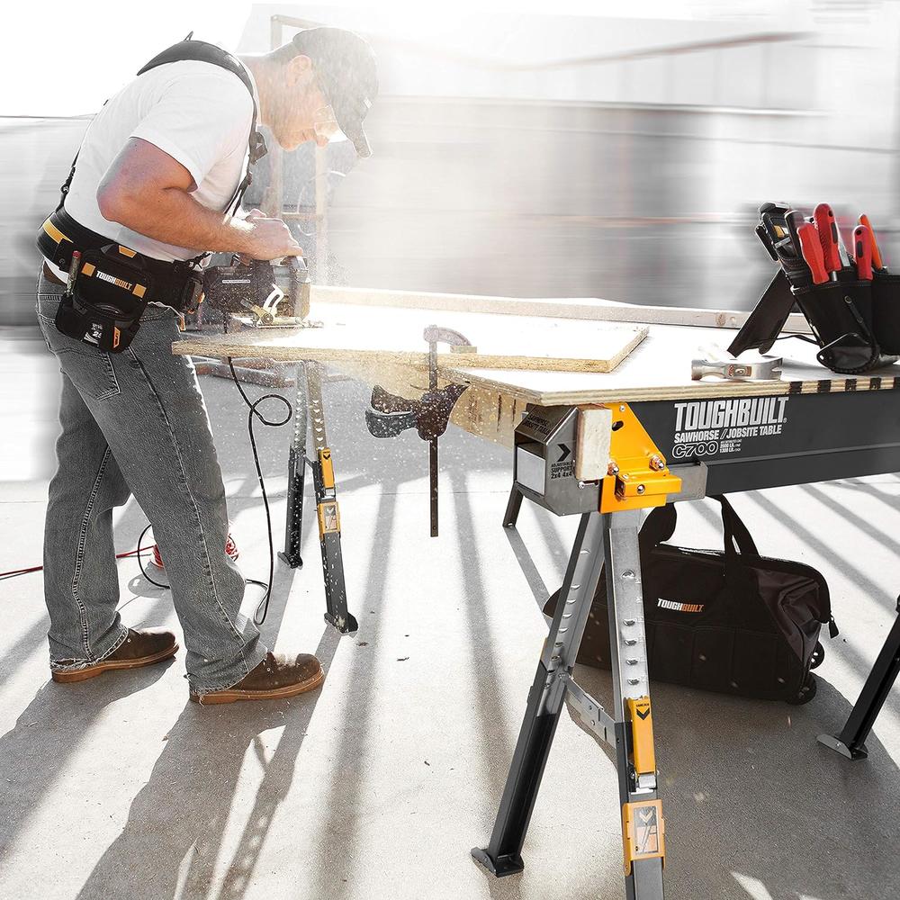 Toughbuilt - Folding Sawhorse/Jobsite Table - Adjustable up to 4 x 4 Size Support Arms 1300 LB Capacity - (TB-C700)