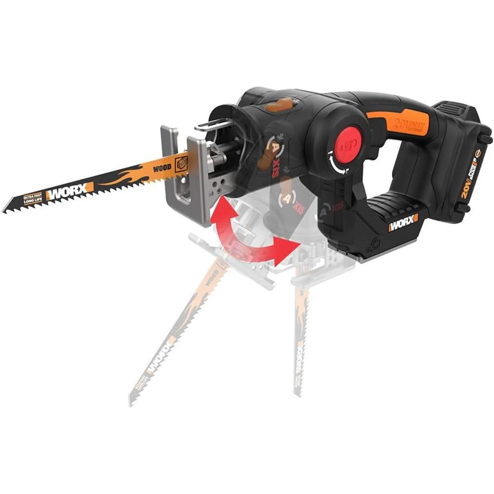 Worx WX550L 20V AXIS 2-in-1 Reciprocating Saw and Jigsaw with Orbital Mode, Variable Speed and Tool-Free Blade Change