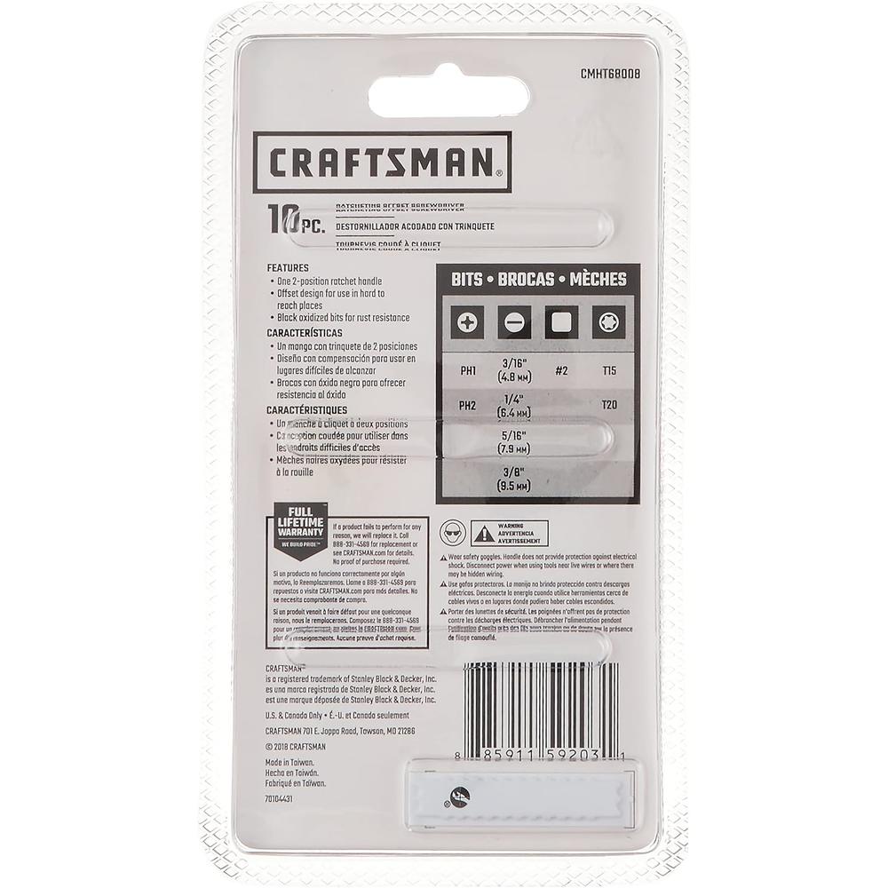 Craftsman Screwdriver Set, Ratcheting, Multi-bit 10-Piece (CMHT68008)