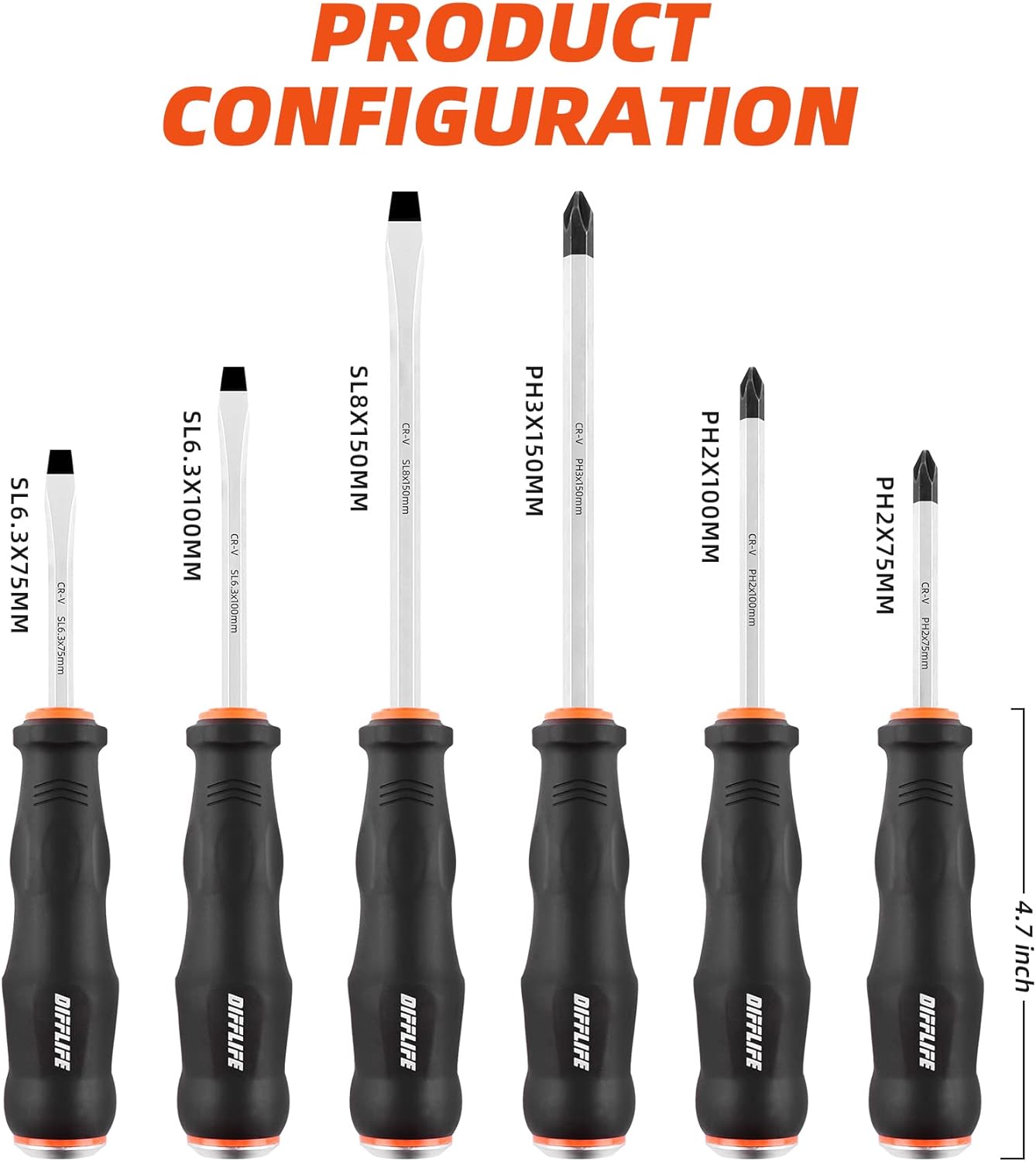 DIFFLIFE Screwdriver Sets Screwdriver Kit 6-Piece, Professional Cushion Grip Insulated Magnetic Tip Electrician Screwdriver Kits (6-Piec