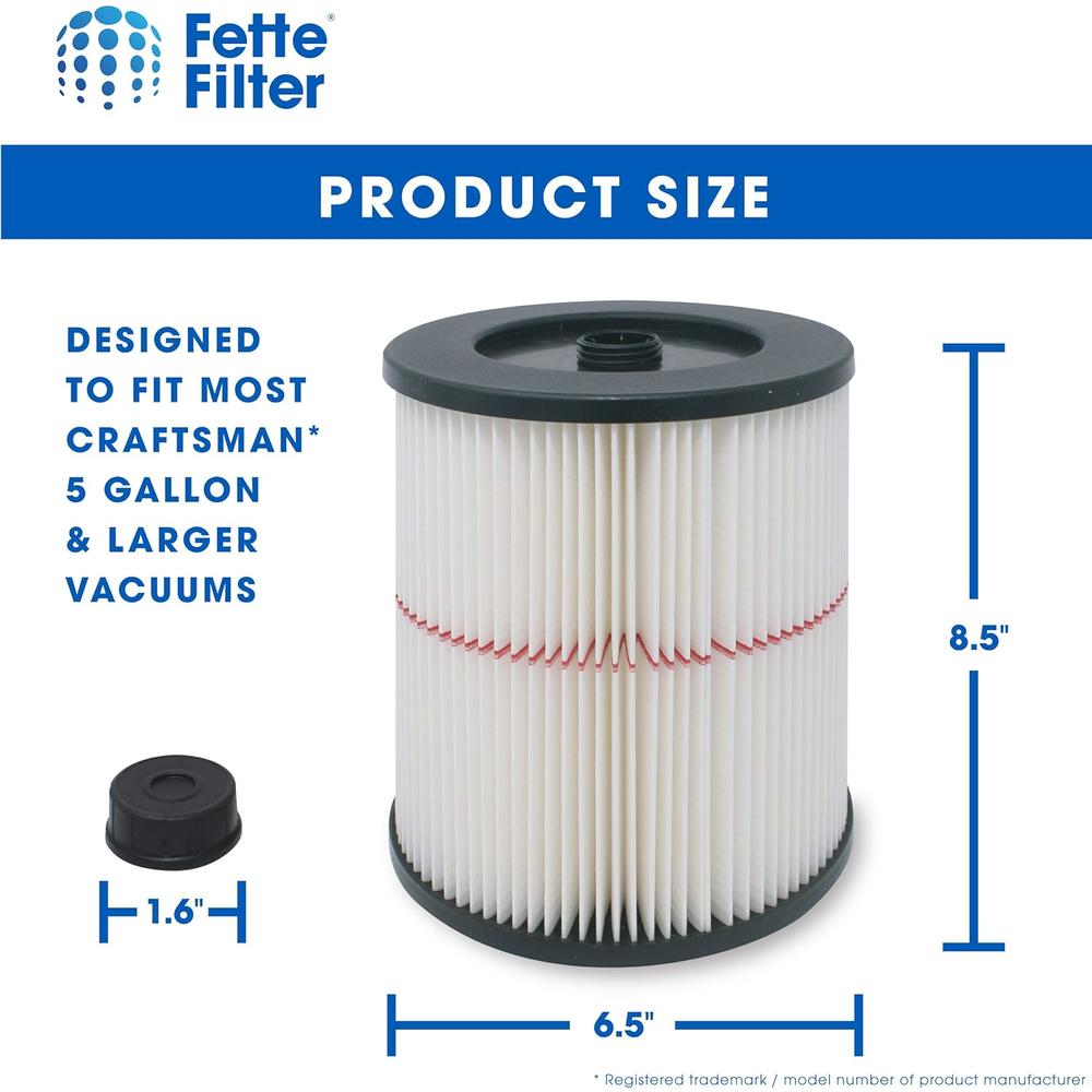 Fette Filter - Pack of 1 - General Purpose Cartridge Filter | Replacement Filter Compatible with Craftsman Red Stripe Vacuums - Compare to P