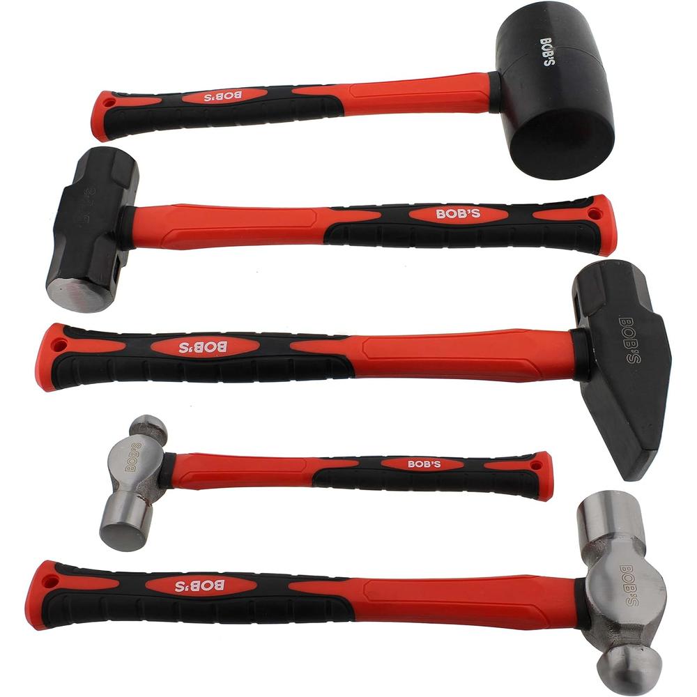 BISupply 5 Piece Hammer Set Mechanic Tool Kit - Nail Hammers Shop Automotive Set, Ball Peen Hammer, Sledge Mallet Tools