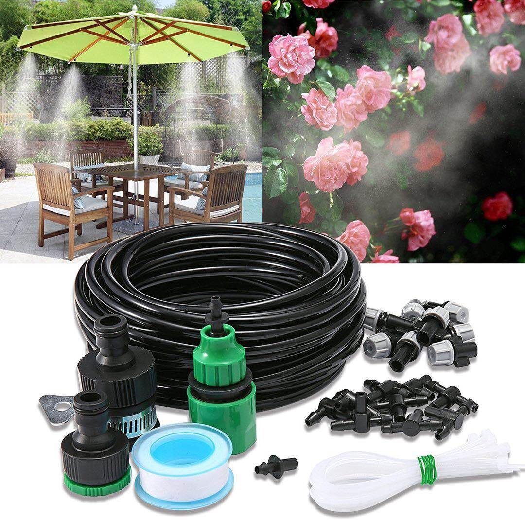 Wiewish Misting System 32.8ft Outdoor Cooling Mist System Drip Irrigation Mister with 10pcs Misting Nozzle Spinklers for Patio Garden G