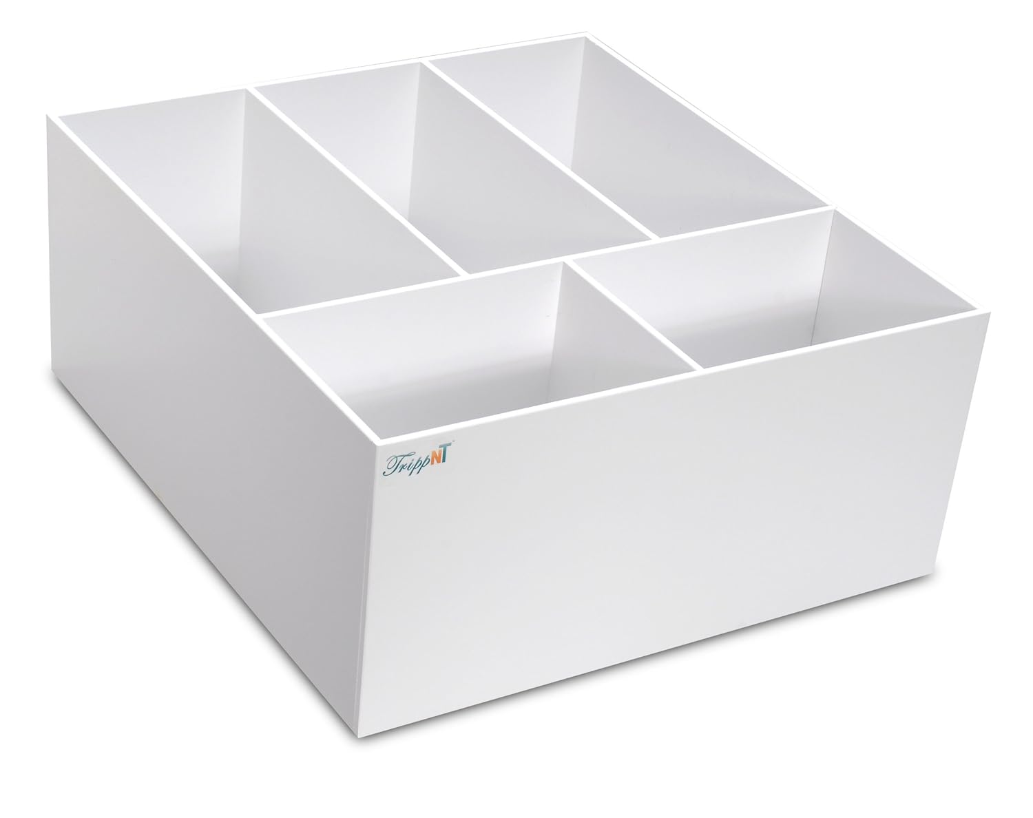 Generic TrippNT 50549 White PVC Plastic 8" Extra Deep Drawer Organizer, 5 Compartments, 17.5" Width x 8" Height x 19.5