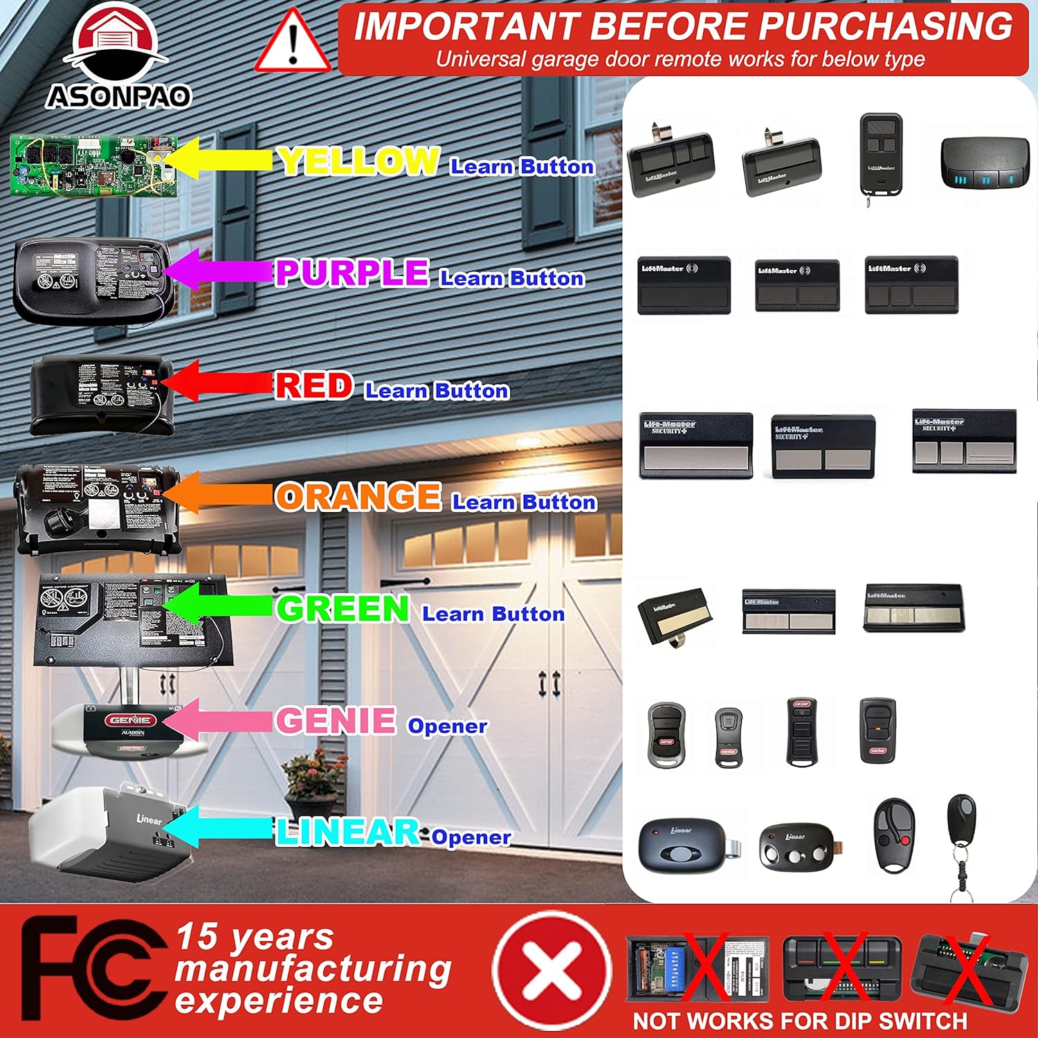 Alisontech ASONPAO 893MAX G953EV-P2 Universal Remote for Liftmaster/Chamberlain/Craftsman/Genie/Linear Garage Door Openers(2Pack)