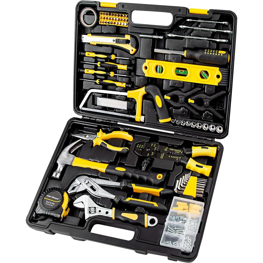 CARTMAN 218 Piece Tool Set General Household Hand Tool Kit with Plastic Toolbox Storage Case Yellow