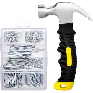 Cerpourt 376pcs Hardware Nails Assortment Kit and 8oz Small Claw Hammer,Mini  Hammer with Anti-Slip Handle,Nails for Hanging Pictures,Max