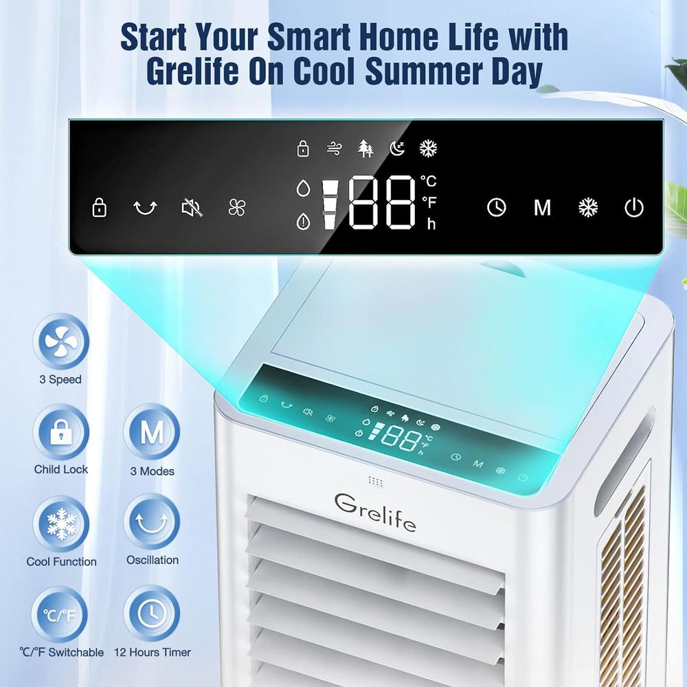 GRELIFE Evaporative Air Cooler, Portable Cooling Fan with 75&#194;&#176; Oscillating, Humidifying, 1.58Gal Water Tank, 4 Ice Pa