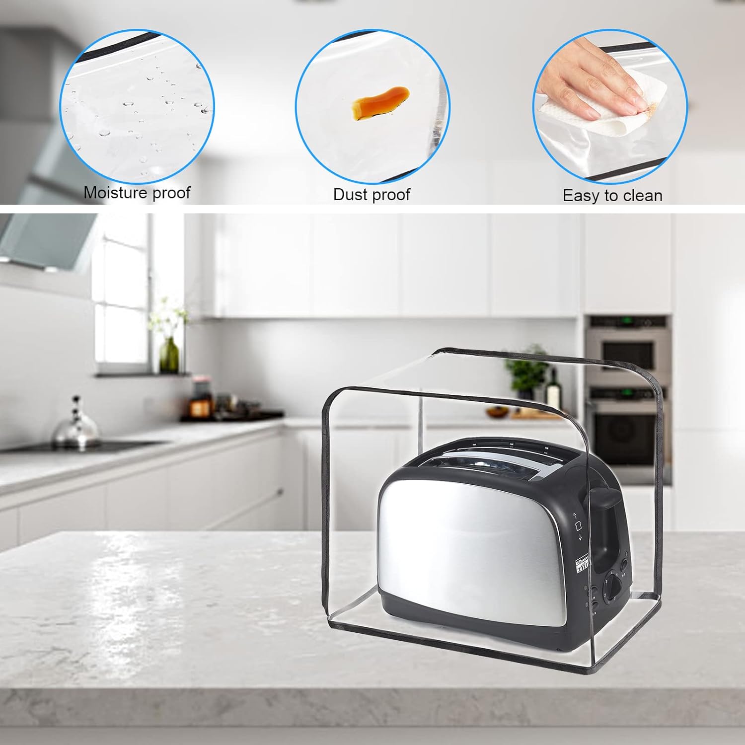 CEMGYIUK Toaster Cover,Waterproof Toaster Cover 2 Slice Bread Maker Cover,Kitchen Small Appliance Covers,Clear Toaster Dust Cover,Toaste