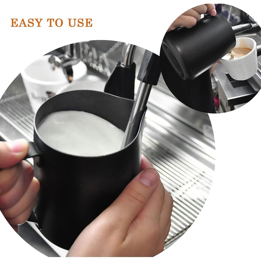 CACAKEE Milk Frothing Pitcher Stainless Steel Espresso Steaming Pitchers, 20OZ/600ML Coffee Milk Frother Cup with Decorating Art Pen fo