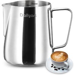 DailyArt Milk Frothing Pitcher,  12oz/350ML Milk Frother Cup 304 Stainless Steel Espresso Milk Steaming Pitcher, Espresso Machine Access